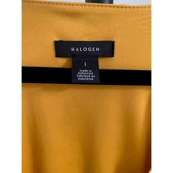 Halogen-Sleeveless-Peplum-Top-Floral-Deep V Neck-Mustard-Yellow-Poly-Women-L - Picture 4 of 5